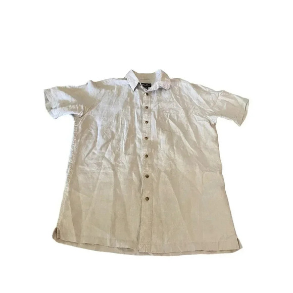 Eddie Bauer Men's Beige Button Down Short Sleeves Hawaiian Shirt Size L - Picture 1 of 5